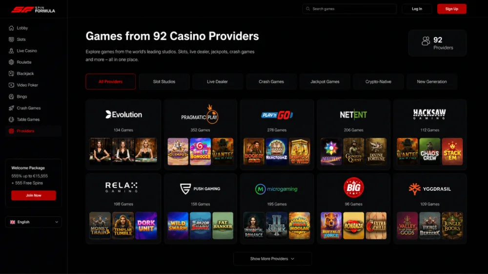 Spin Formula games from 92 casino providers